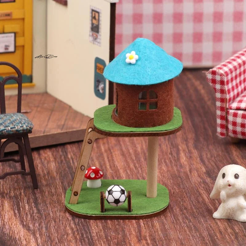 Cute Mini Dollhouse Cat Tower Climbing Frame Living Room Furniture Decoration Micro Scene Dolls House Cat Climbing Frame
