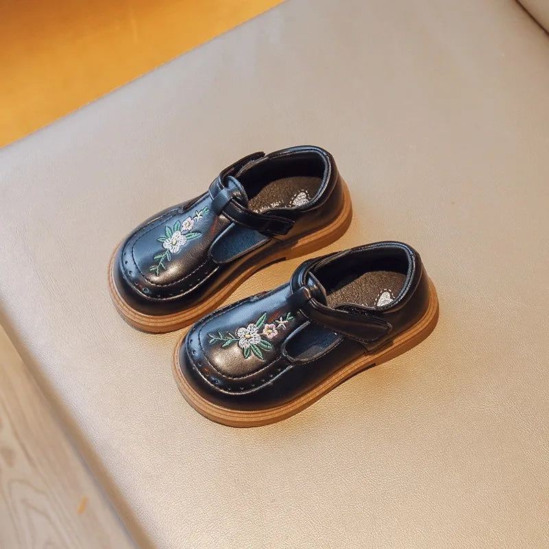 21-35 Elegant Girls Embroidery Design School Shoes PU Non-slip TPR Sole Suitable for Spring and Autumn Casual Wear Girls Shoes