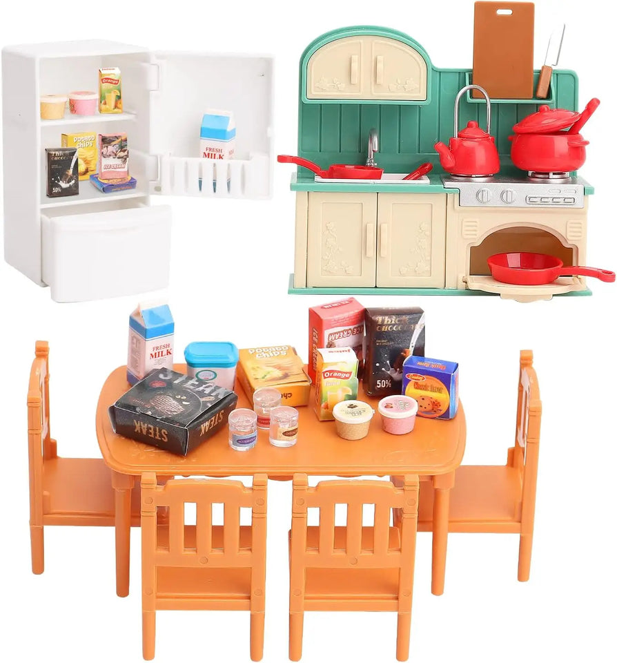 Dollhouse Furniture Set for Kids Toys Miniature Doll House Accessories Pretend Play Toys for Boys Girls & Toddlers with Kitchen