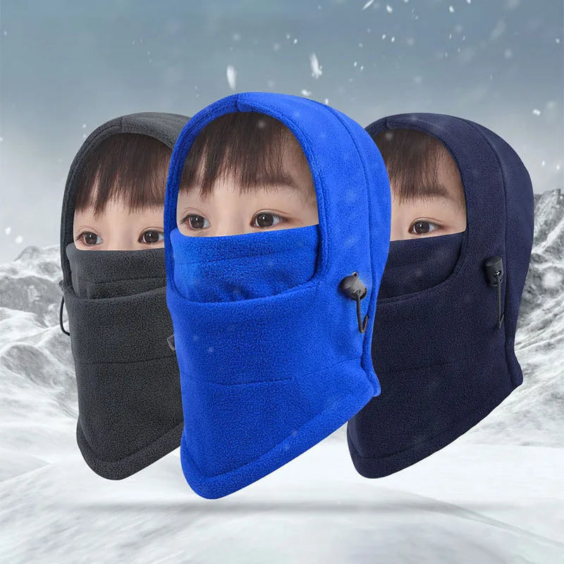 Kids Winter Balaclava Hat Outdoor Windproof Warm Hooded Beanie Children Boy Girl Thermal Fleece Neck Warm Full Face Ski Mask Cap