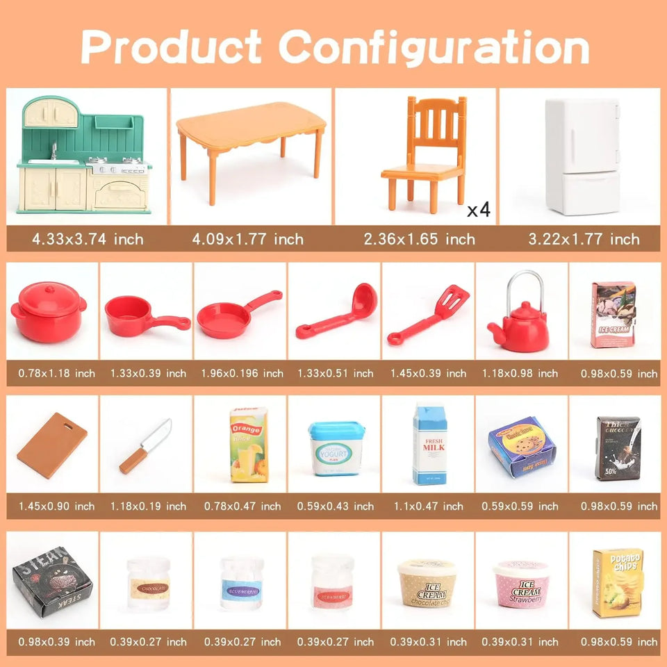 Dollhouse Furniture Set for Kids Toys Miniature Doll House Accessories Pretend Play Toys for Boys Girls & Toddlers with Kitchen