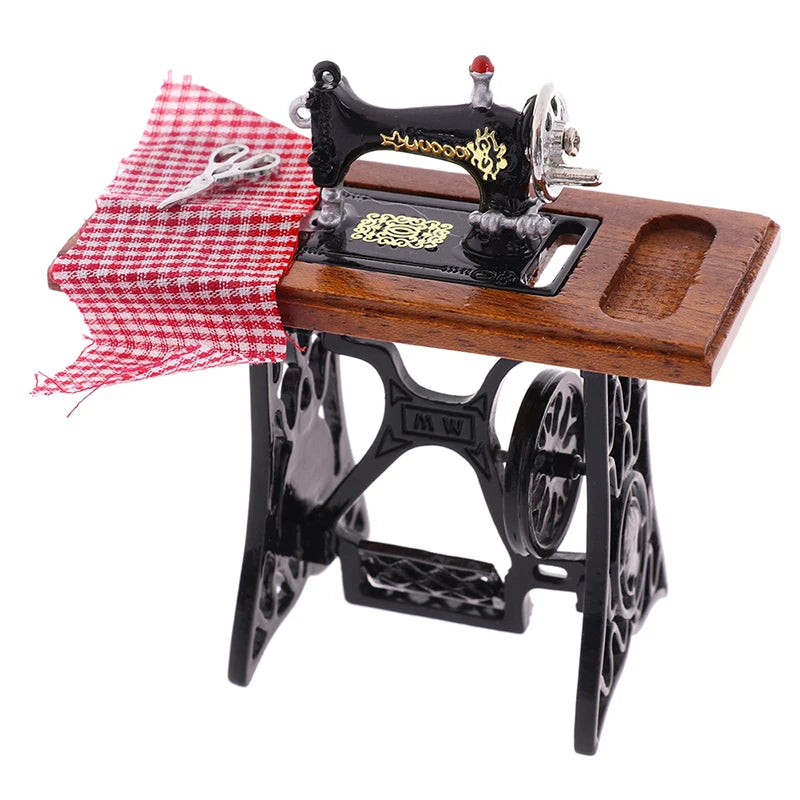 1:12 Dollhouse Miniature Furniture Retro Sewing Machine Knitting Tools Model Doll House Decor Simulation Furniture Model