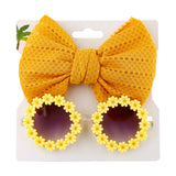 2Pcs/Set Daisy Flower Sunglasses With Elastic Nylon Baby Headband Bohemia Beach Seaside Sun Glasses Kids Puff Bow Headwear