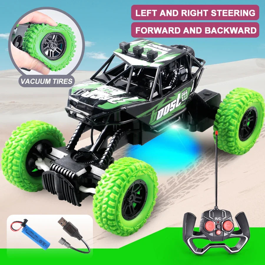 Remote Control Toy Car: Off-Road Climbing, 27MHz 4-Way, Rubber Wheels, Rechargeable, Flashing Lights
