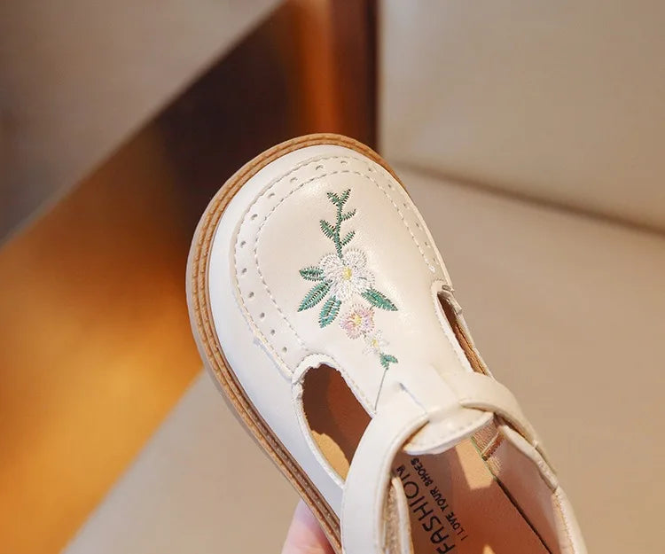 21-35 Elegant Girls Embroidery Design School Shoes PU Non-slip TPR Sole Suitable for Spring and Autumn Casual Wear Girls Shoes