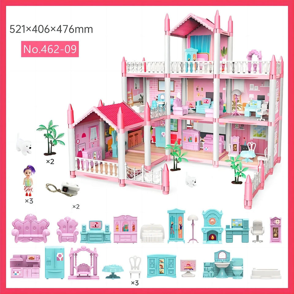 Children's Music Doll House Assembly Villa House 3D DIY Dream Princess Castle Villa Assembly Doll House Set Toy Girl Family Toy