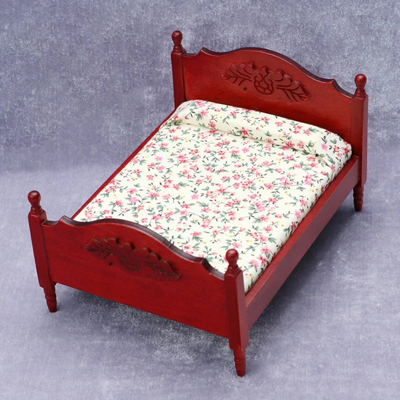 1Pc 1:12 Dollhouse Miniature Bedroom Double Bed European Simulation Furniture Model Living Scene Decor Toy