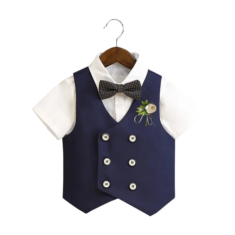 Children's Summer Vest Suits Kids Boys Vest Suit Flower Child Boy Wedding Suit 2 To 14 Y Toddler Formal Piano Performance Suits