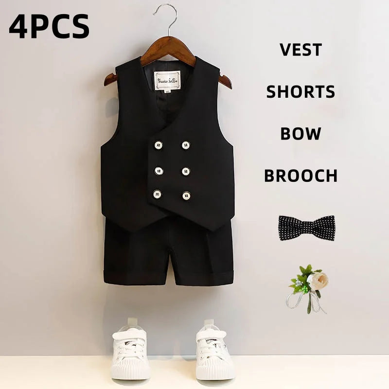 Children's Summer Vest Suits Kids Boys Vest Suit Flower Child Boy Wedding Suit 2 To 14 Y Toddler Formal Piano Performance Suits