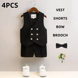 Children's Summer Vest Suits Kids Boys Vest Suit Flower Child Boy Wedding Suit 2 To 14 Y Toddler Formal Piano Performance Suits